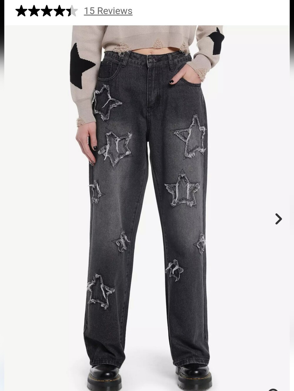 Hot Topic Gray Washed Denim Jeans with Star Patch Detail